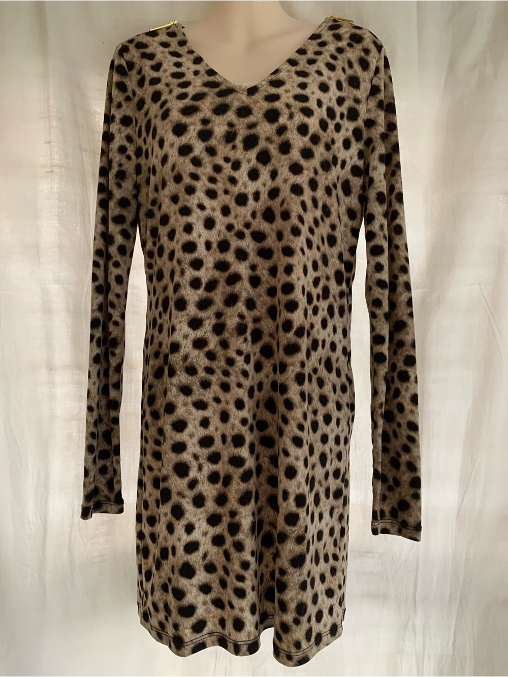 Michael Kors -Leopard Print V-Neck Tunic Top Mini Dress - Taupe/Black-Size S